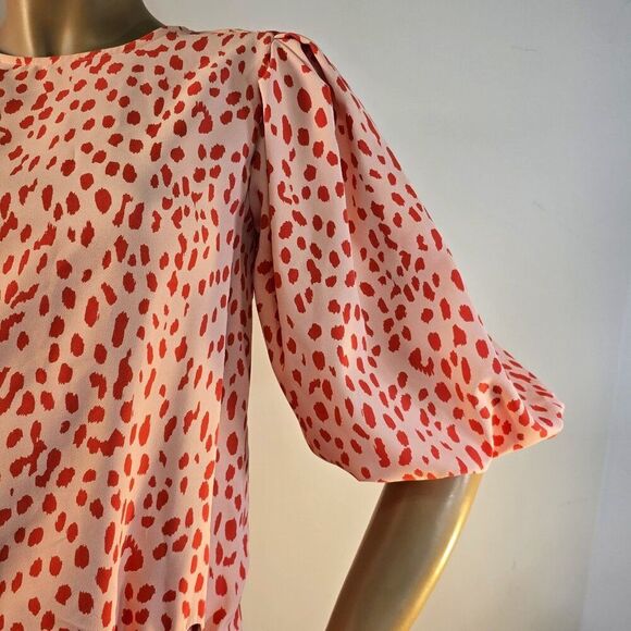 VINCE CAMUTO Animal Print Puff Sleeve Tangerine Blouse Sash Tie Womens Sz XS - Picture 6 of 11